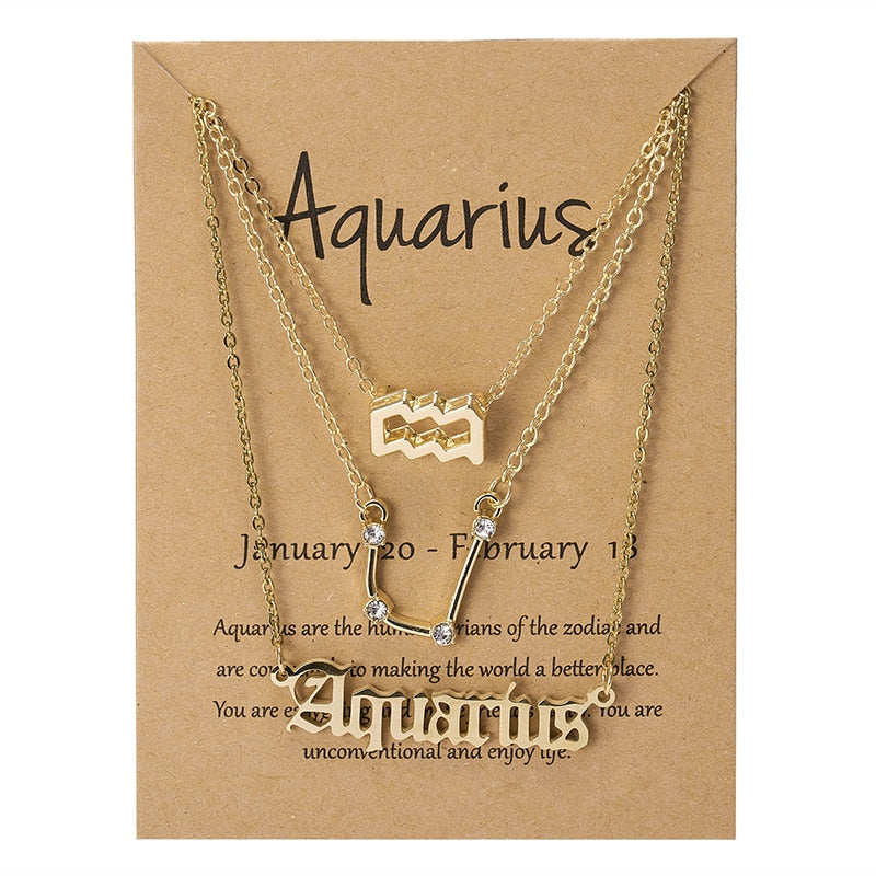 3Pcs/set 12 Zodiac Sign Necklace