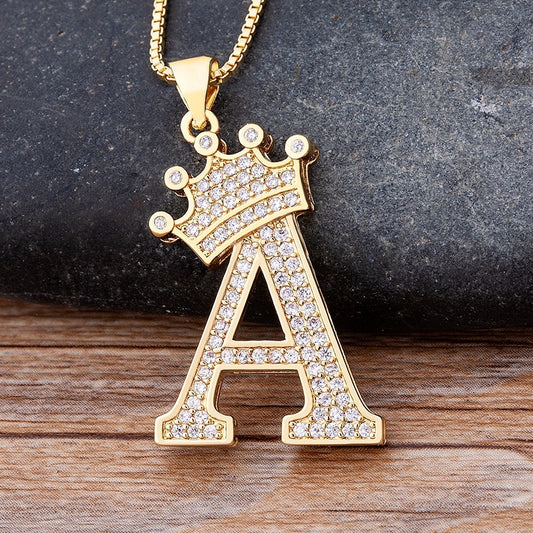 A-Z Crown Alphabet Pendant Chain