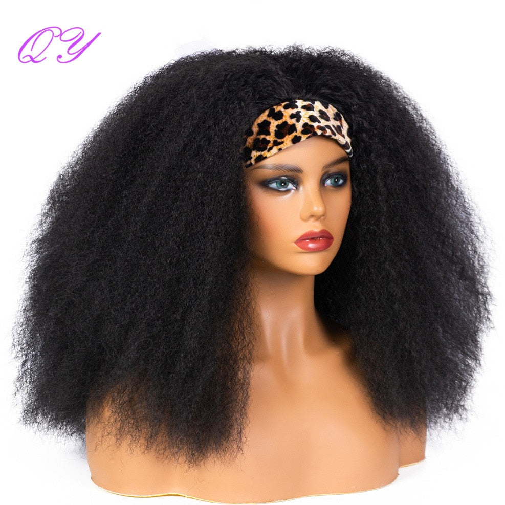 QY Hair Big Afro Kinky Curly Headband Wigs