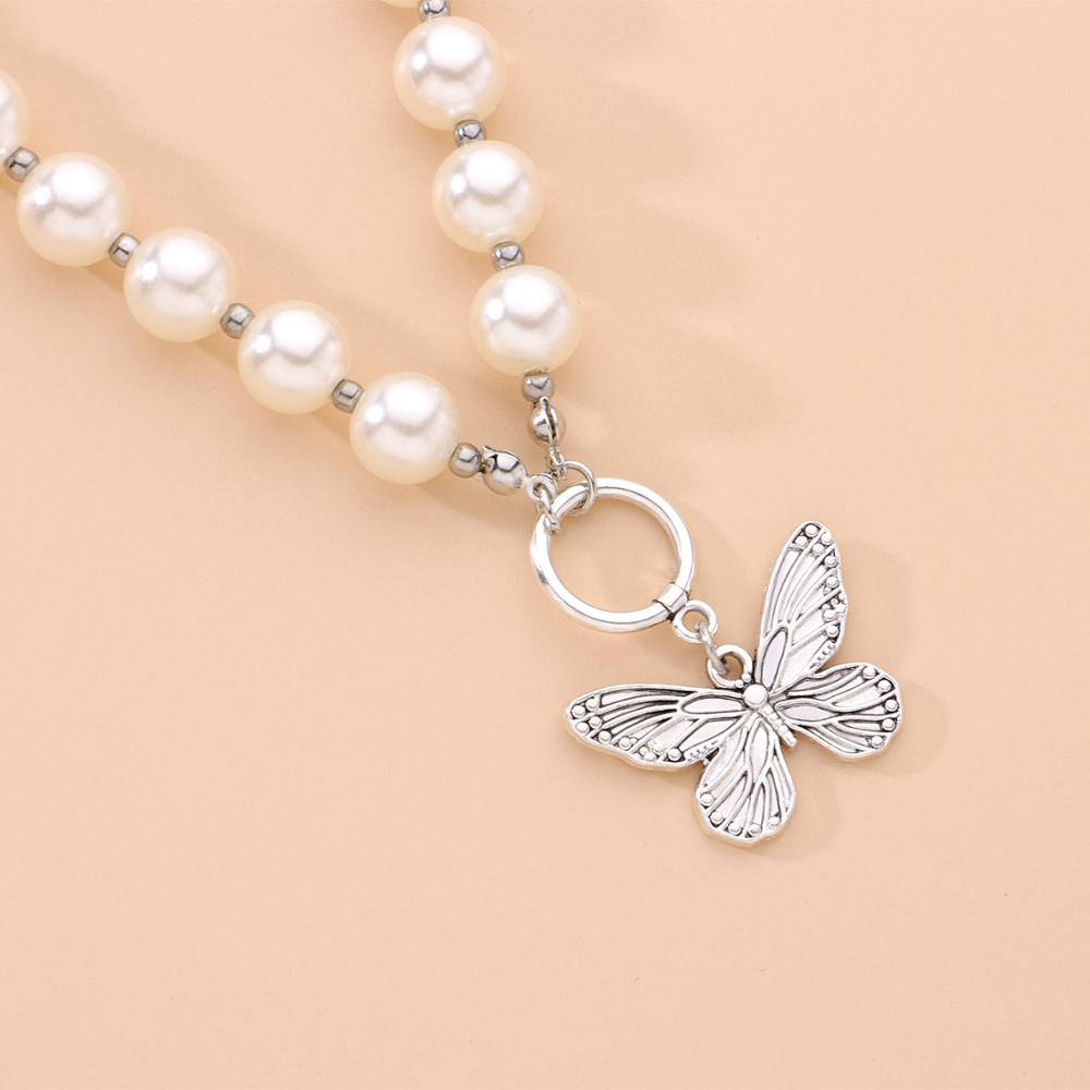 Antique Pearl Chain Necklace With Butterfly