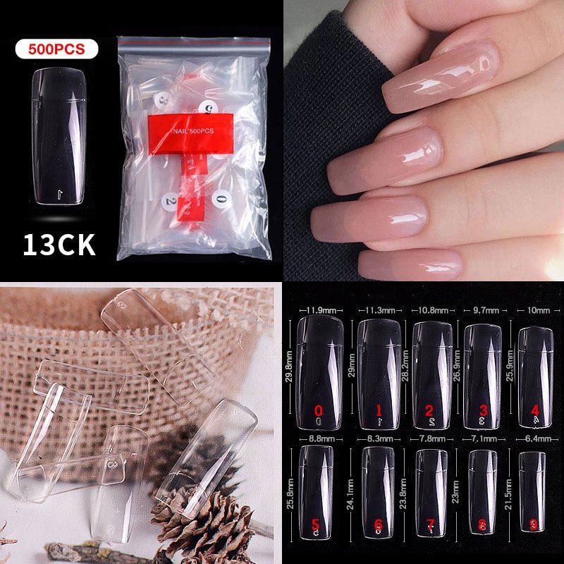 500pcs faux ongles conseils couleur transparente