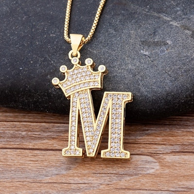 A-Z Crown Alphabet Pendant Chain