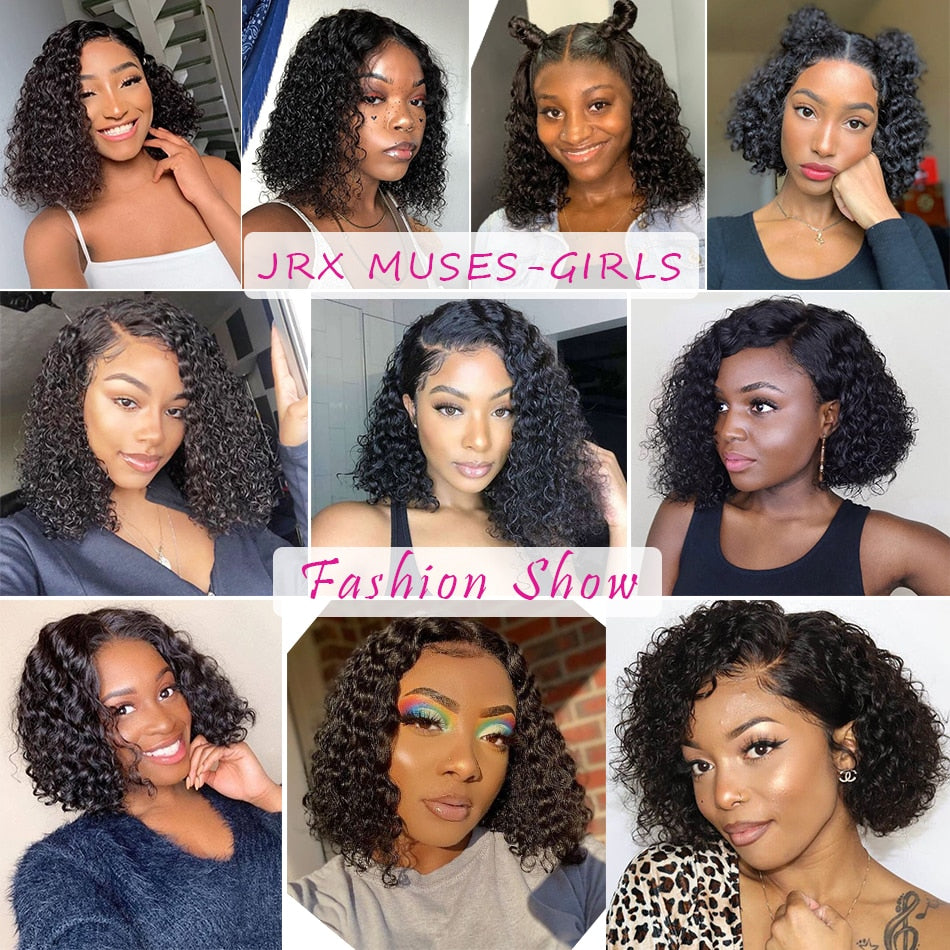 Short Bob Curly Lace Part Human Hair Wigs 4x4