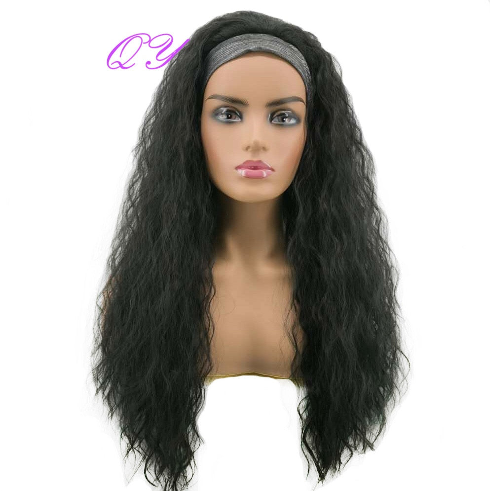 QY Hair Big Afro Kinky Curly Headband Wigs