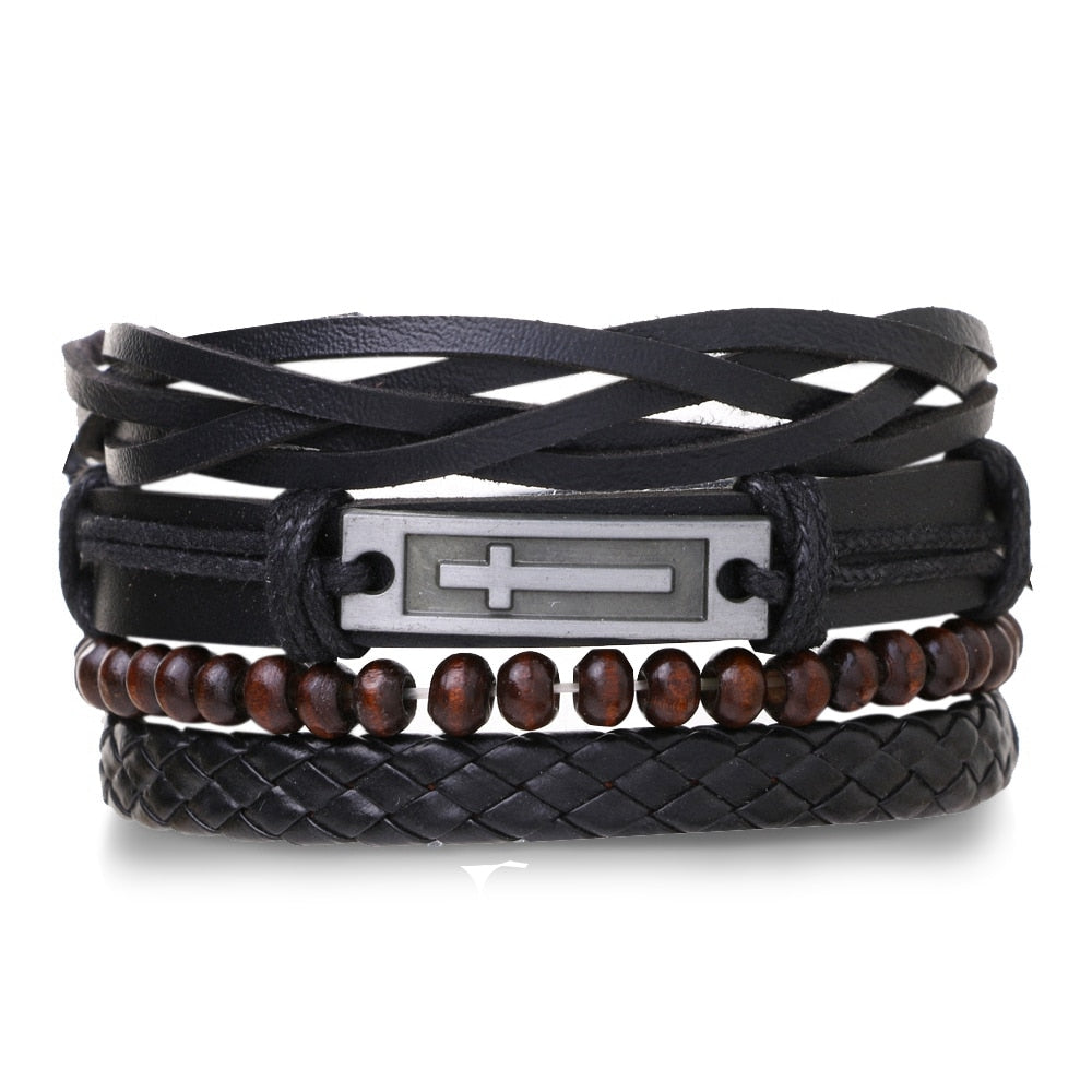 IFMIA Bracelets de perles noires vintage pour hommes