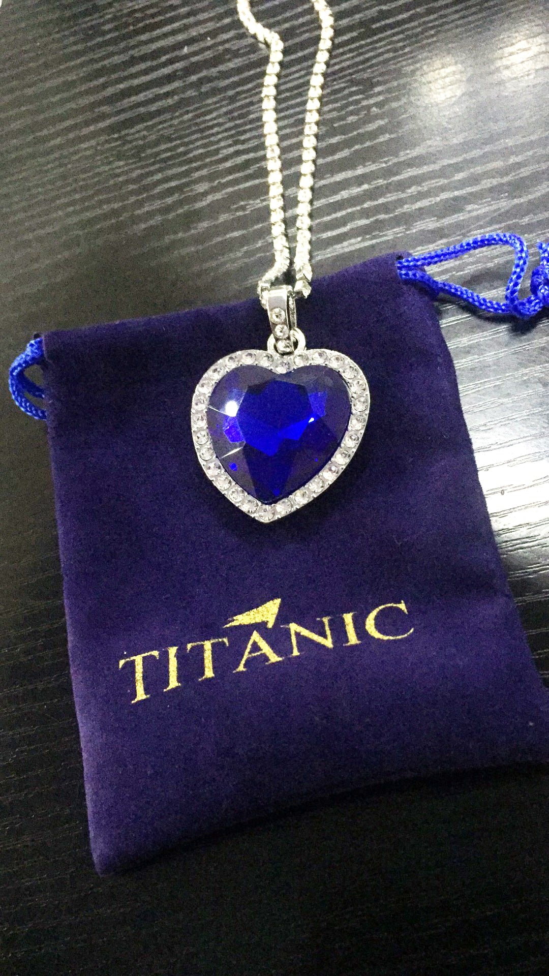 Titanic Heart of Ocean Blue Heart Love Forever Pendentif Collier + Sac en Velours