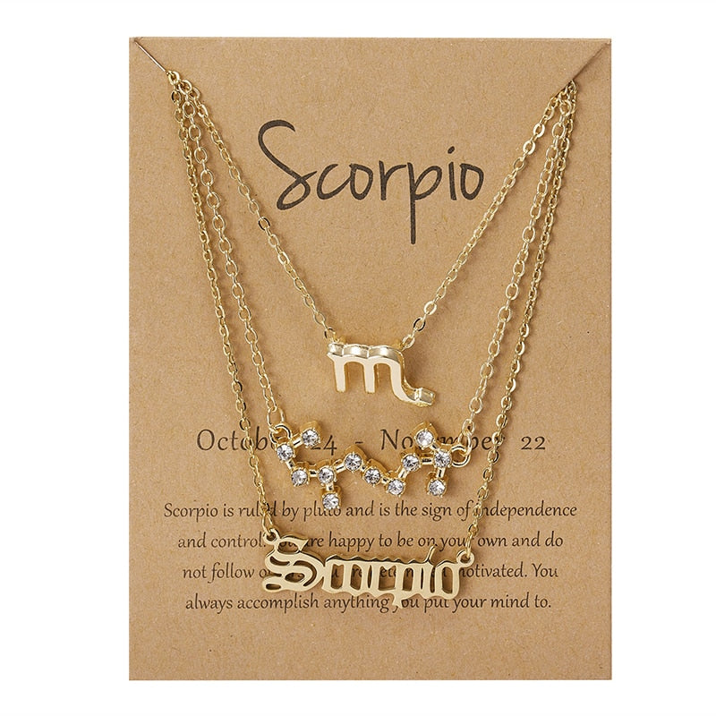 3Pcs/set 12 Zodiac Sign Necklace