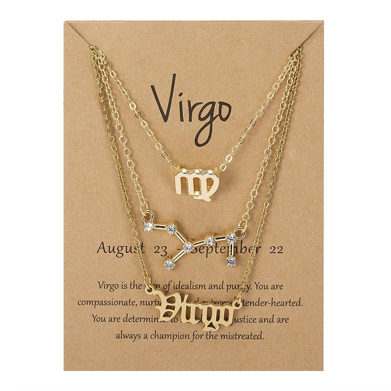 3Pcs/set 12 Zodiac Sign Necklace