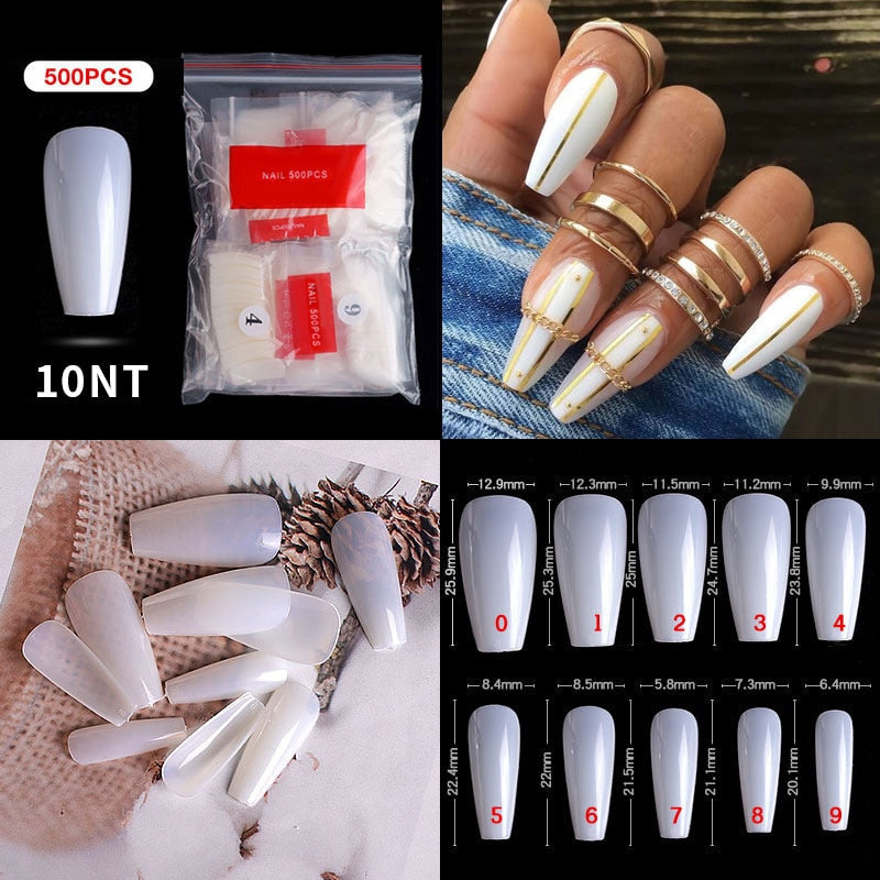 500pcs faux ongles conseils couleur transparente