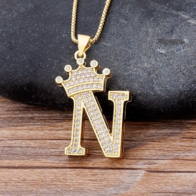 A-Z Crown Alphabet Pendant Chain