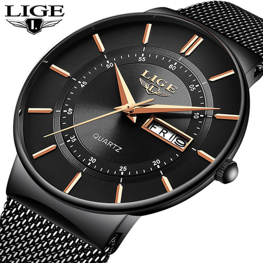 Mens Watches LIGE Waterproof Ultra Thin