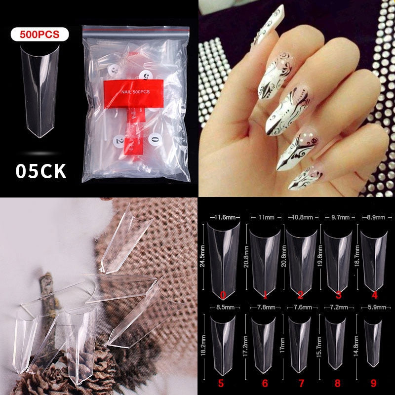 500pcs faux ongles conseils couleur transparente