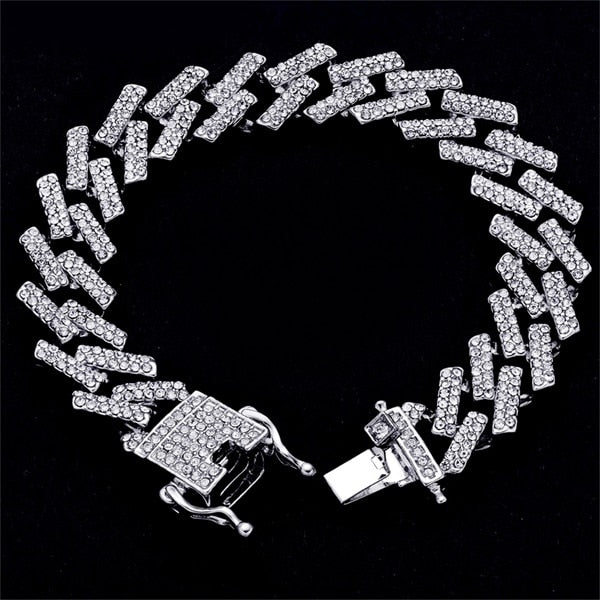 Iced Out Cuban Necklace Bracelet Men