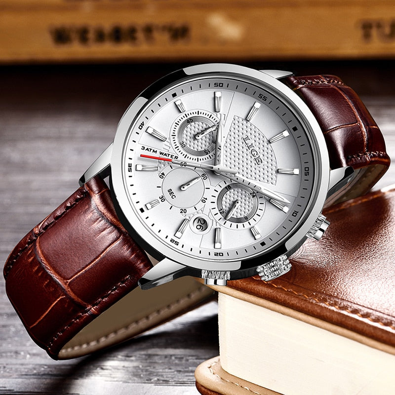 2022 New Mens Watches LIGE Top Brand Leather