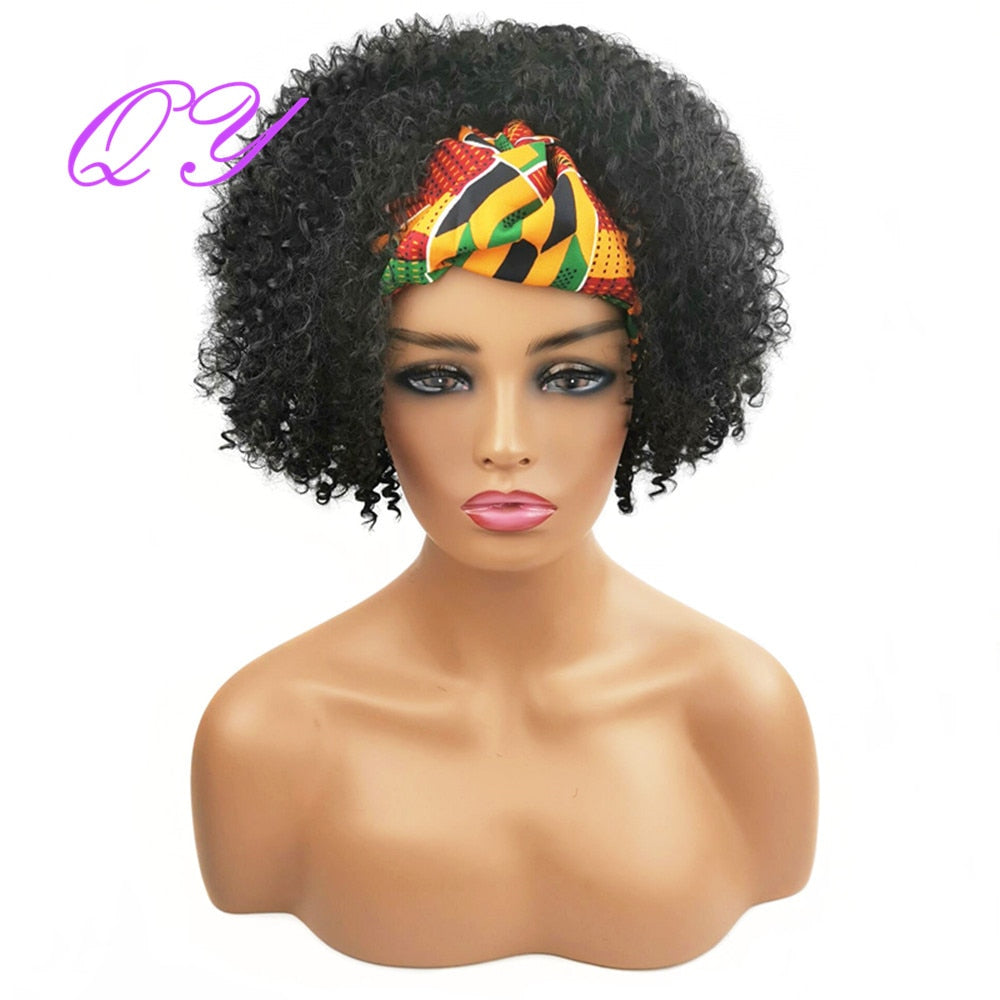 QY Hair Big Afro Kinky Curly Headband Wigs