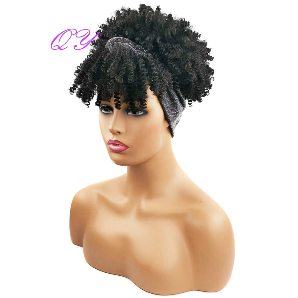 QY Hair Big Afro Kinky Curly Headband Wigs