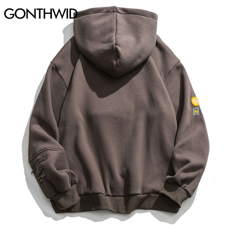 GONTHWID poche à fermeture éclair sourire visage Patchwork polaire sweats à capuche Streetwear hommes Hip Hop pull décontracté à capuche hommes hauts