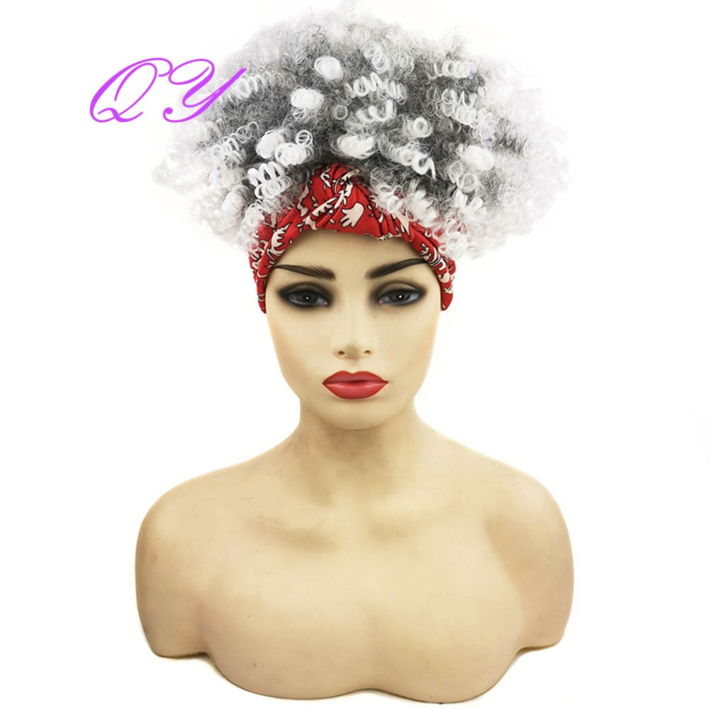 QY Hair Big Afro Kinky Curly Headband Wigs