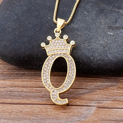 A-Z Crown Alphabet Pendant Chain