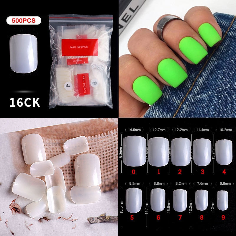 500pcs faux ongles conseils couleur transparente