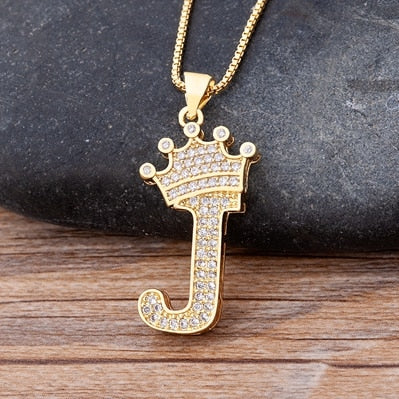 A-Z Crown Alphabet Pendant Chain