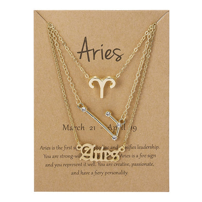 3Pcs/set 12 Zodiac Sign Necklace