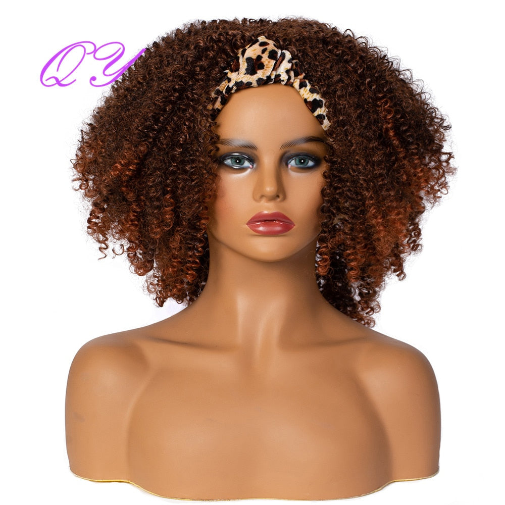 QY Hair Big Afro Kinky Curly Headband Wigs