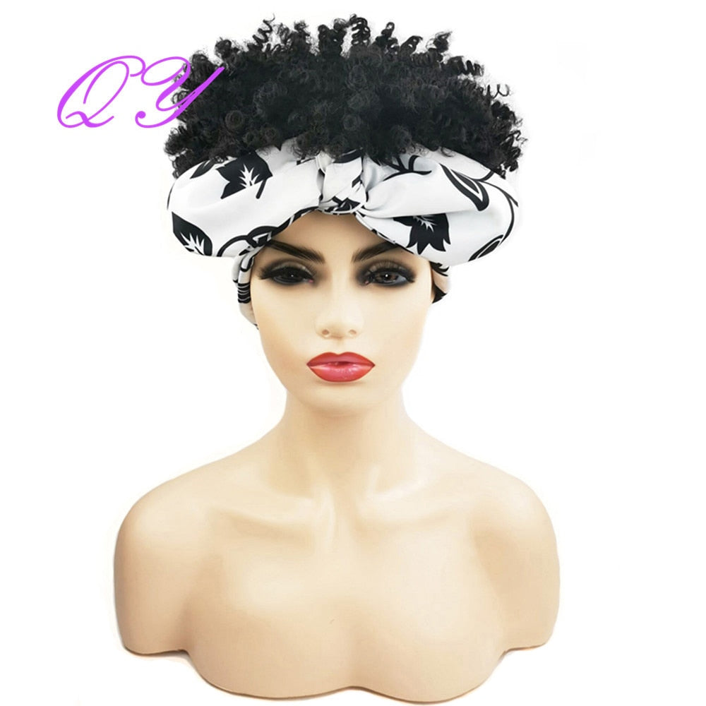 QY Hair Big Afro Kinky Curly Headband Wigs