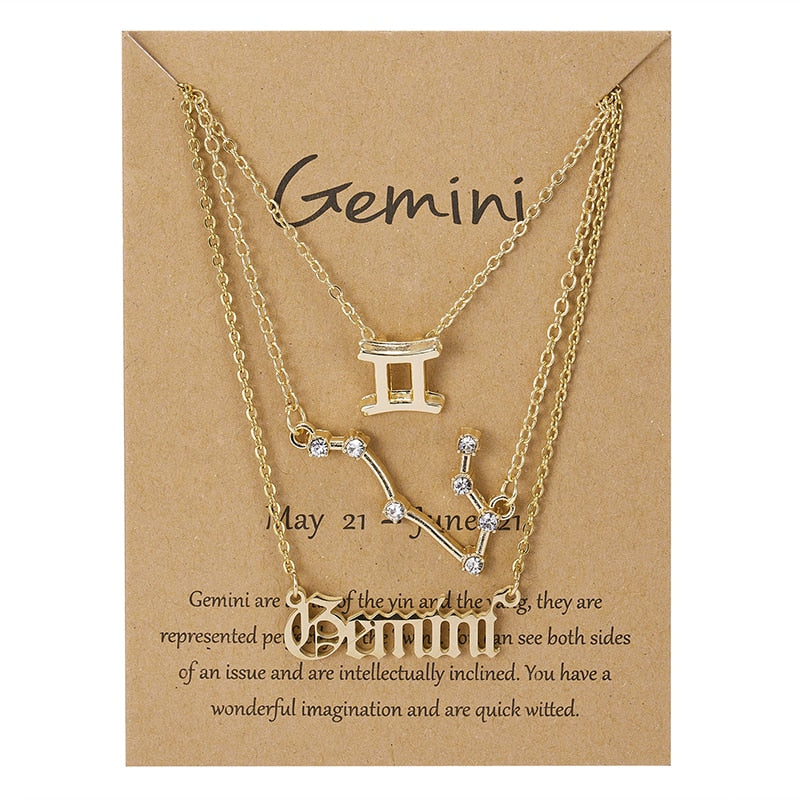 3Pcs/set 12 Zodiac Sign Necklace