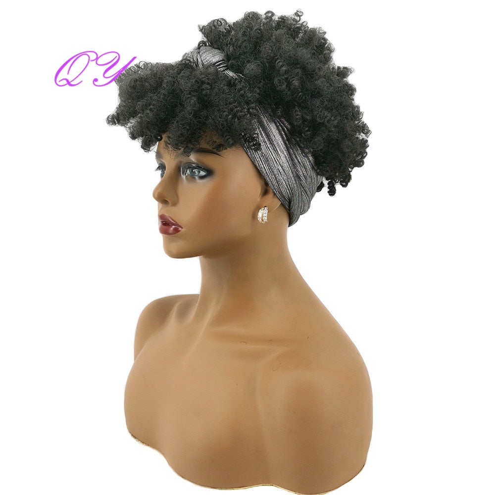 QY Hair Big Afro Kinky Curly Headband Wigs