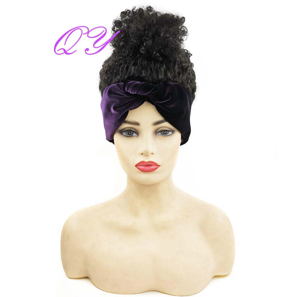 QY Hair Big Afro Kinky Curly Headband Wigs