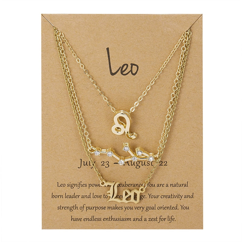 3Pcs/set 12 Zodiac Sign Necklace