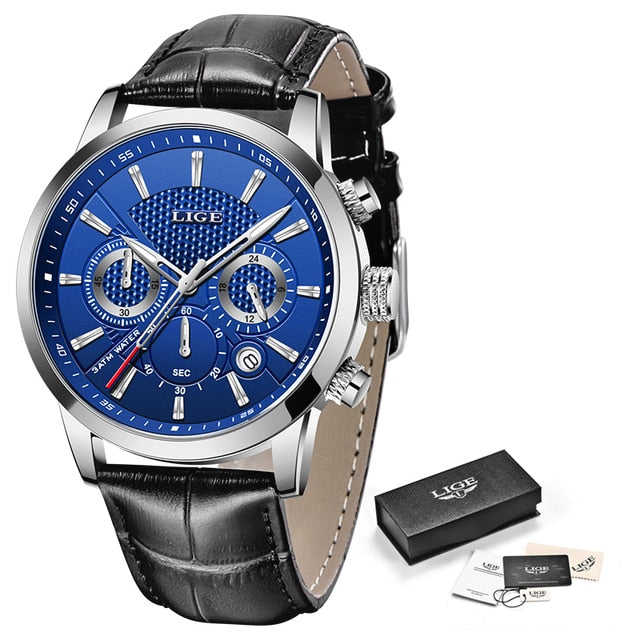 2022 New Mens Watches LIGE Top Brand Leather