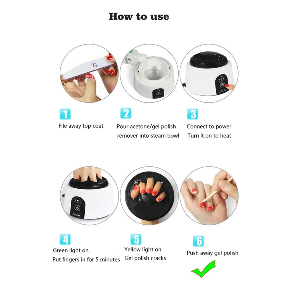 Nail Steamer Steam Off Gel Dissolvant pour vernis à ongles