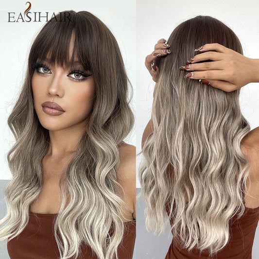 EASIHAIR Brown to Blonde Ombre Synthetic Wigs