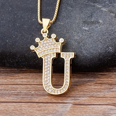 A-Z Crown Alphabet Pendant Chain