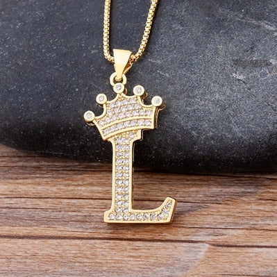 A-Z Crown Alphabet Pendant Chain