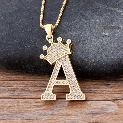 A-Z Crown Alphabet Pendant Chain