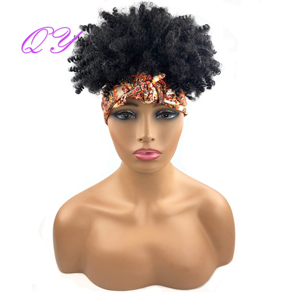 QY Hair Big Afro Kinky Curly Headband Wigs