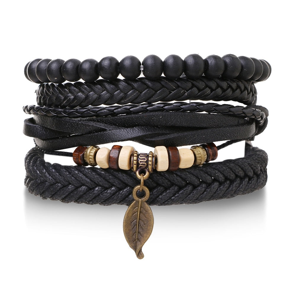 IFMIA Bracelets de perles noires vintage pour hommes