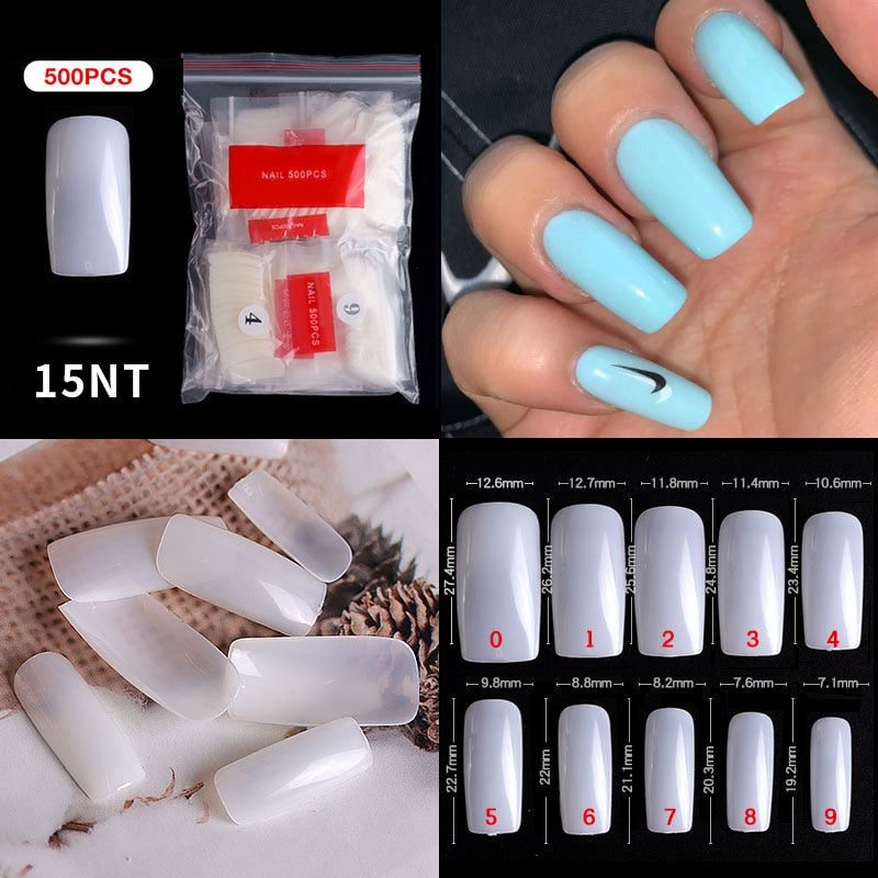 500pcs faux ongles conseils couleur transparente