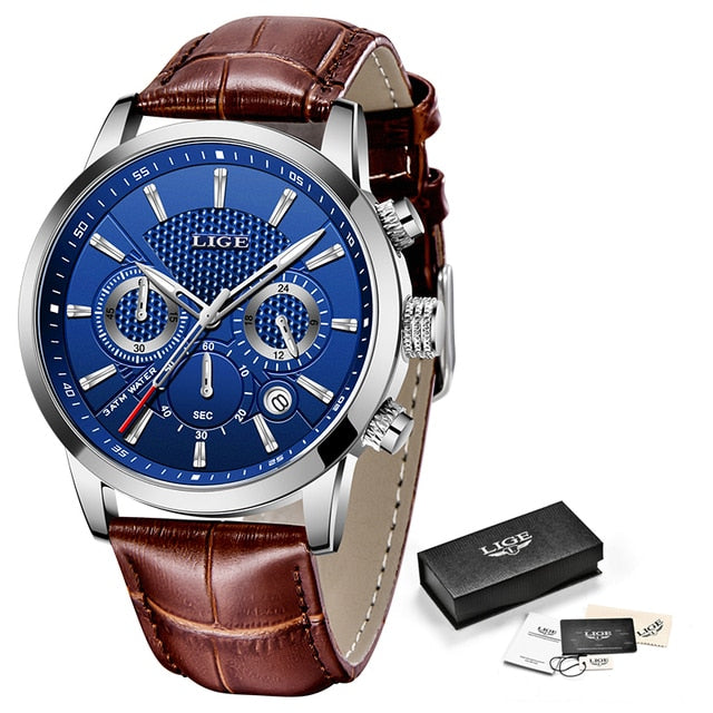 2022 New Mens Watches LIGE Top Brand Leather