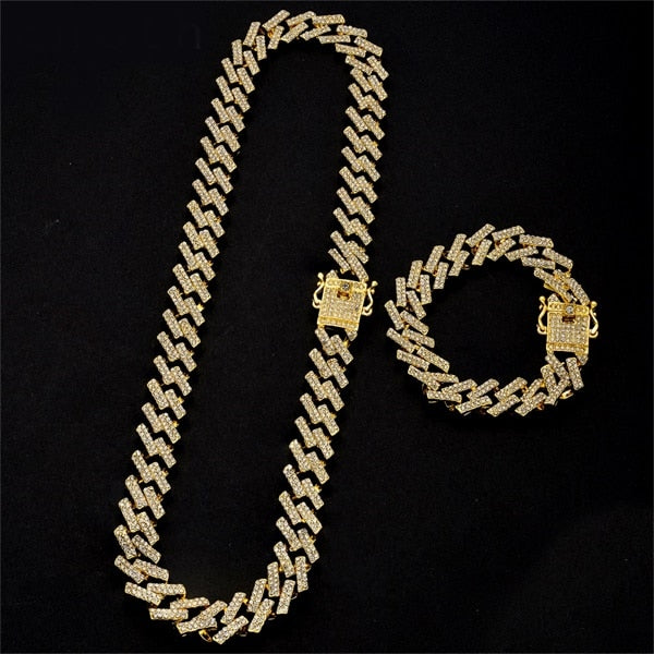 Iced Out Cuban Necklace Bracelet Men