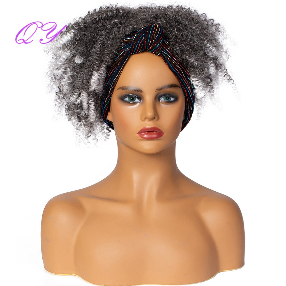 QY Hair Big Afro Kinky Curly Headband Wigs