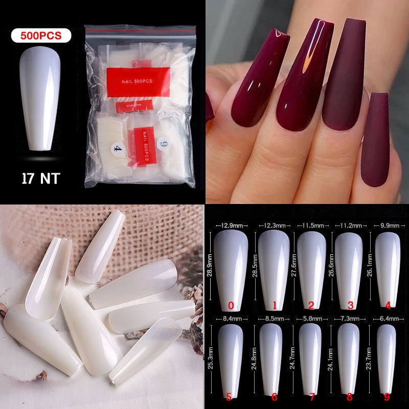 500pcs faux ongles conseils couleur transparente