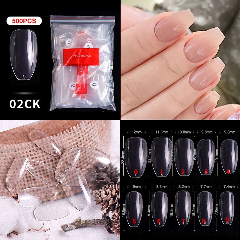 500pcs faux ongles conseils couleur transparente