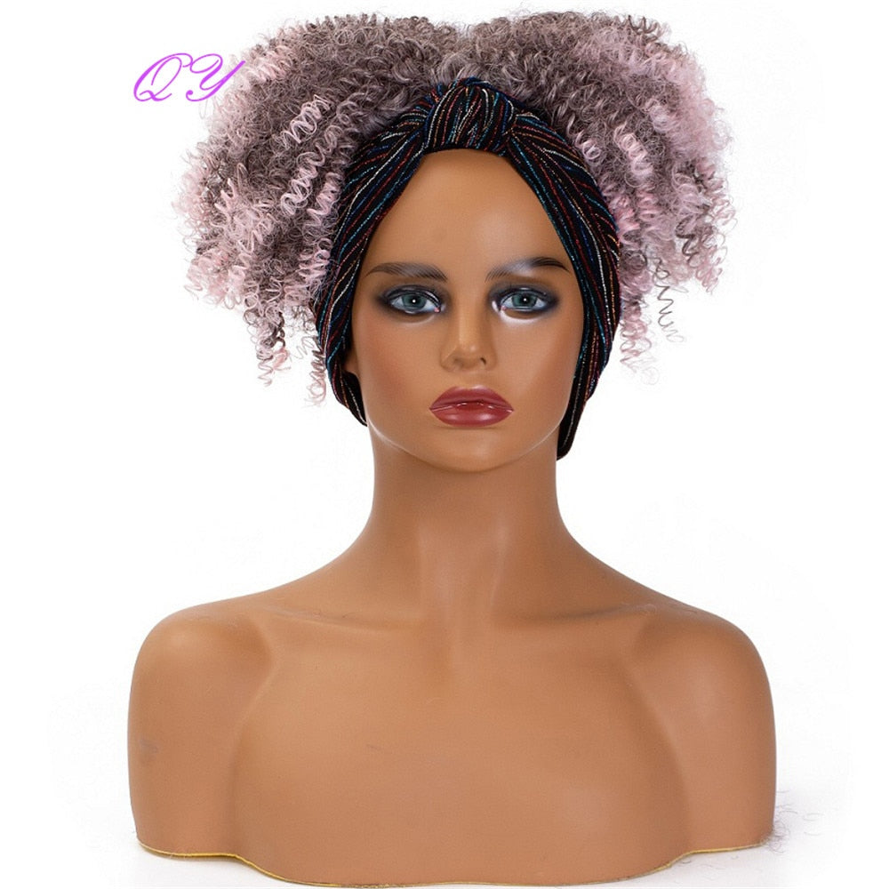 QY Hair Big Afro Kinky Curly Headband Wigs