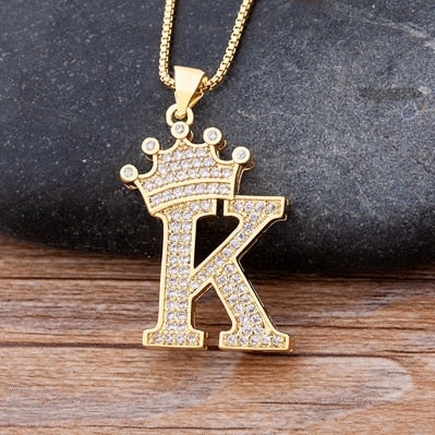 A-Z Crown Alphabet Pendant Chain