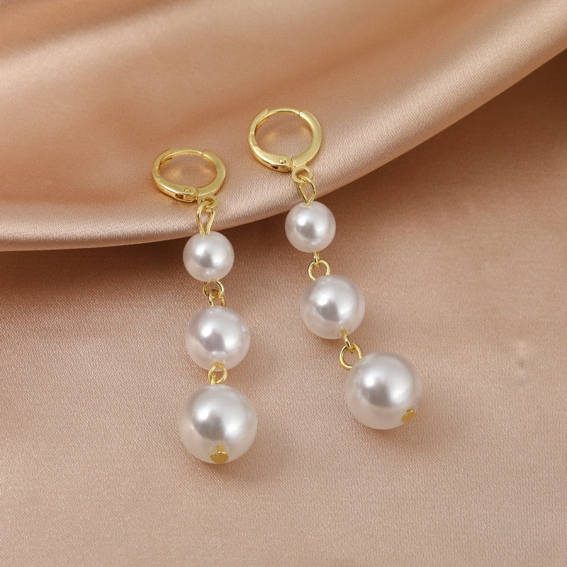 Korean Glossy Arc Bar Long Tassel Earrings