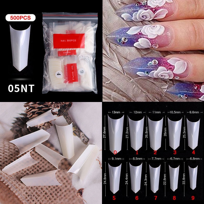 500pcs faux ongles conseils couleur transparente